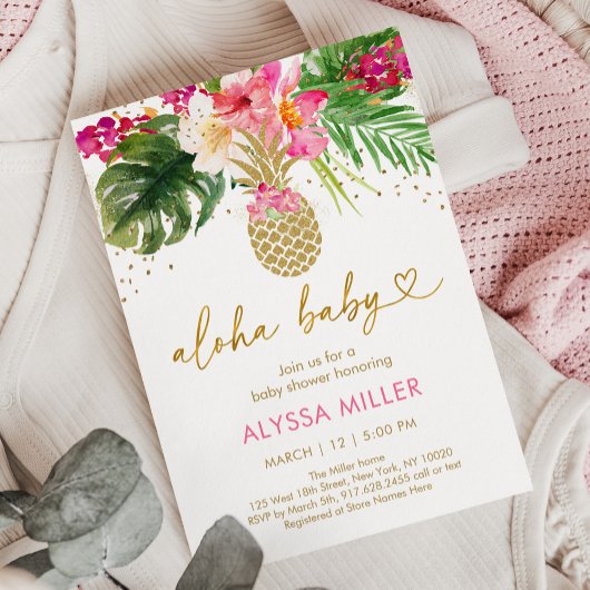 Invitation Baby shower floral rose ananas
