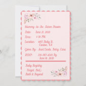 Invitation Baby shower floral rose bébé (Dos)