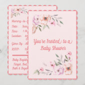 Invitation Baby shower floral rose bébé (Devant / Derrière)