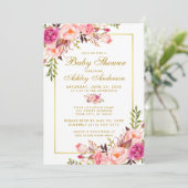 Invitation Baby shower Floral Rose Blush or (Debout devant)