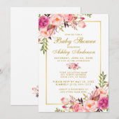 Invitation Baby shower Floral Rose Blush or (Devant / Derrière)