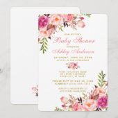 Invitation Baby shower Floral Rose Blush or RP (Devant / Derrière)