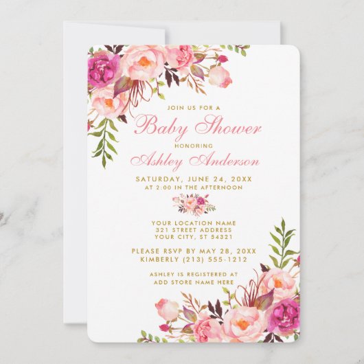 Invitation Baby shower Floral Rose Blush or RP (Devant)