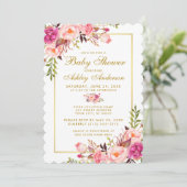 Invitation Baby shower Floral Rose Blush or S (Debout devant)
