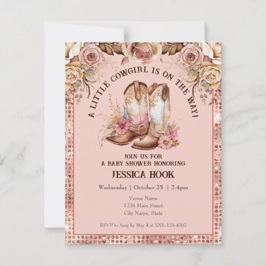 Invitation Baby shower Floral Rose Boho Ouest (Devant)