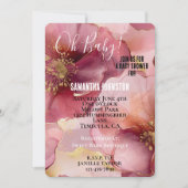 Invitation Baby shower floral rose bordeaux doré (Devant)