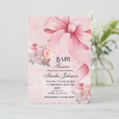 Invitation Baby shower Floral Rose Bow Girl (Debout devant)
