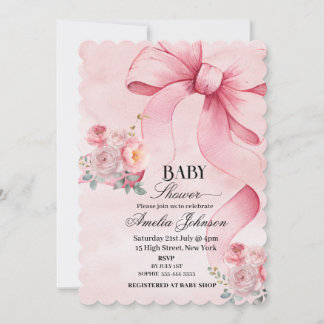 Invitation Baby shower Floral Rose Bow Girl