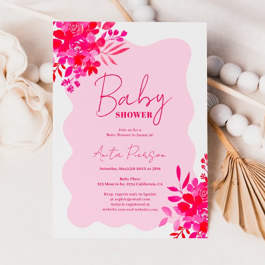 Invitation Baby shower floral rose chaud