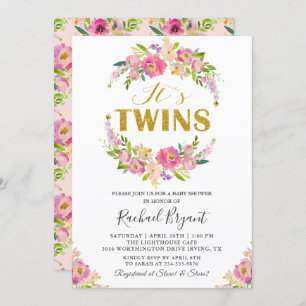 Invitation Baby shower floral rose Chic Twins