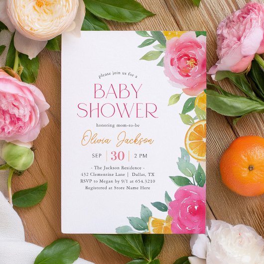 Invitation Baby shower Floral rose Citrus