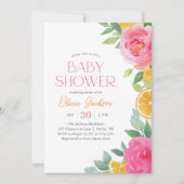 Invitation Baby shower Floral rose Citrus (Devant)