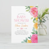 Invitation Baby shower Floral rose Citrus (Debout devant)