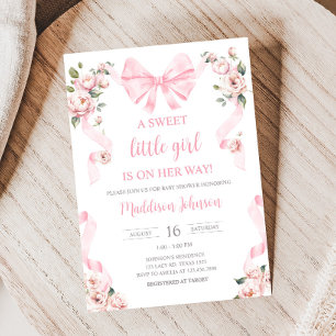 Invitation Baby shower floral rose Coquette Bow