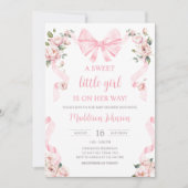 Invitation Baby shower floral rose Coquette Bow (Devant)
