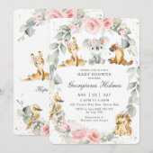 Invitation Baby shower Floral Rose d'Animaux australiens (Devant / Derrière)
