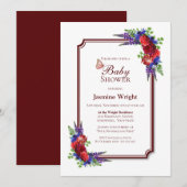 Invitation Baby shower Floral Rose de Bourgogne (Devant / Derrière)