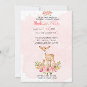 Invitation Baby shower Floral rose de cerfs de bois (Devant)