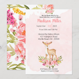 Invitation Baby shower Floral rose de cerfs de bois