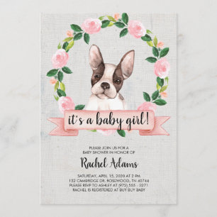 Invitation Baby shower floral rose de chien de Taureau de