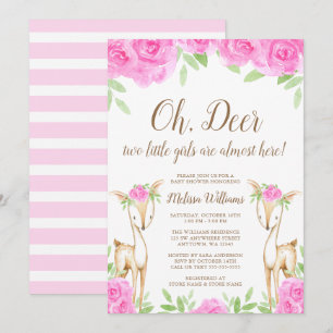 Invitation Baby shower floral rose de fille de jumeau de