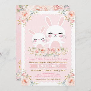 Invitation Baby shower floral rose de fille de lapin/lapin
