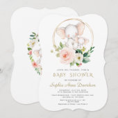 Invitation Baby shower floral rose d'éléphant de charme (Devant / Derrière)