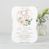 Invitation Baby shower floral rose d'éléphant de charme (Debout devant)