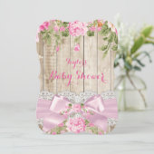 Invitation Baby shower Floral rose dentelle de bois rustique (Debout devant)