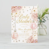 Invitation Baby shower floral rose d'hiver (Debout devant)