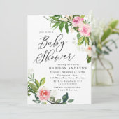 Invitation Baby shower floral rose doux (Debout devant)