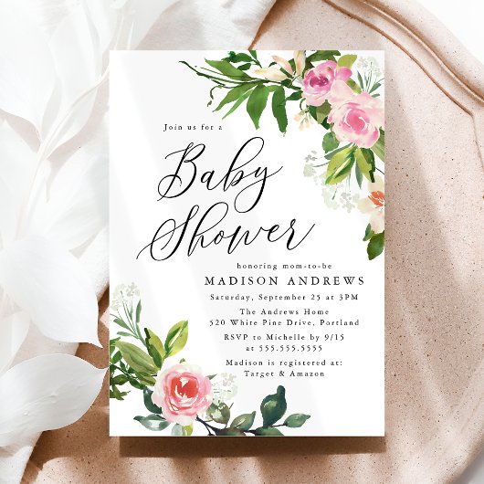 Invitation Baby shower floral rose doux