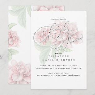 Invitation Baby shower floral rose élégant de typographie