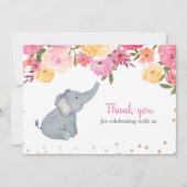 Invitation Baby shower floral rose éléphant (Devant)