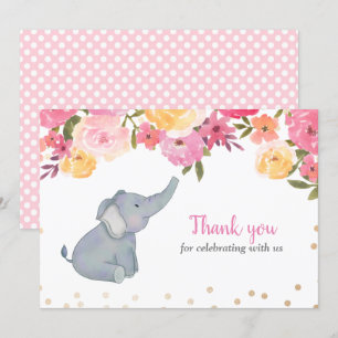 Invitation Baby shower floral rose éléphant Merci