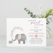 Invitation Baby shower floral rose éléphant moderne fille (Debout devant)