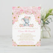 Invitation Baby shower floral rose éléphant par Mail Girl (Debout devant)