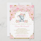 Invitation Baby shower floral rose éléphant par Mail Girl (Devant)