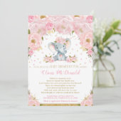 Invitation Baby shower floral rose éléphant par Mail Girl (Debout devant)