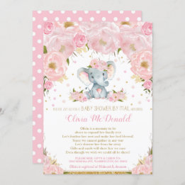 Invitation Baby shower floral rose éléphant par Mail Girl