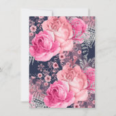 Invitation Baby shower floral rose et argenté Navy (Dos)