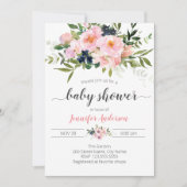 Invitation Baby shower Floral rose et bleu (Devant)