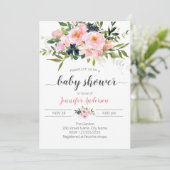 Invitation Baby shower Floral rose et bleu (Debout devant)