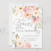 Invitation Baby shower floral rose et ivoire (Devant)