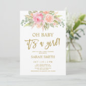 Invitation Baby shower floral rose et melon (Debout devant)