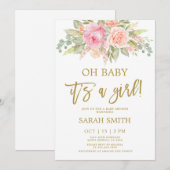 Invitation Baby shower floral rose et melon (Devant / Derrière)