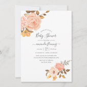 Invitation Baby shower floral rose et or (Devant)