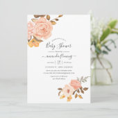 Invitation Baby shower floral rose et or (Debout devant)