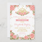 Invitation Baby shower floral rose et or princesse couronne (Devant)