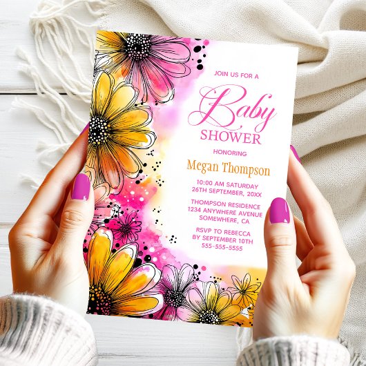 Invitation Baby shower floral rose et orange